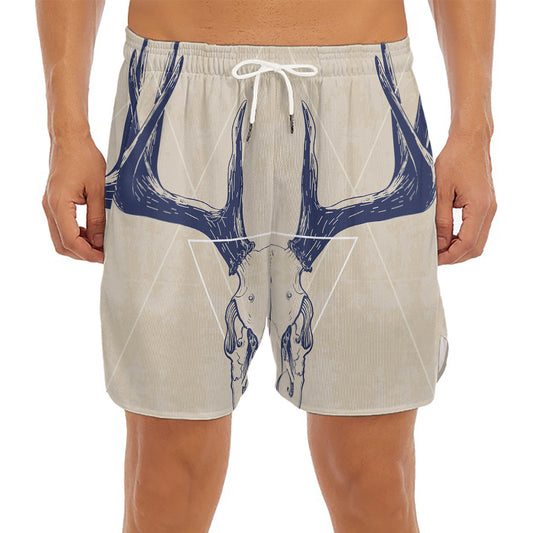 Vintage Deer Skull Print Men's Split Running Shorts