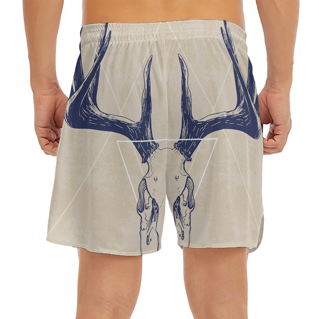 Vintage Deer Skull Print Men's Split Running Shorts