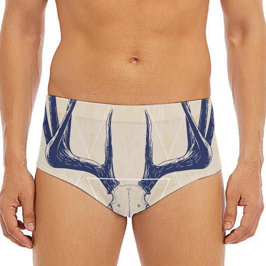 Vintage Deer Skull Print Men's Triangle Swim Briefs