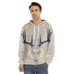 Vintage Deer Skull Print Men's Velvet Pullover Hoodie