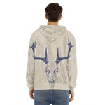 Vintage Deer Skull Print Men's Velvet Pullover Hoodie