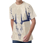 Vintage Deer Skull Print Men's Velvet T-Shirt