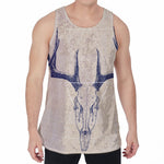 Vintage Deer Skull Print Men's Velvet Tank Top