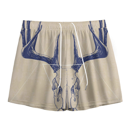 Vintage Deer Skull Print Mesh Shorts