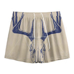 Vintage Deer Skull Print Mesh Shorts
