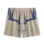 Vintage Deer Skull Print Mesh Shorts