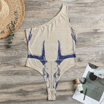 Vintage Deer Skull Print One Shoulder Bodysuit