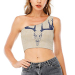 Vintage Deer Skull Print One Shoulder Crop Top