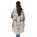 Vintage Deer Skull Print Open Front Beach Cover Up