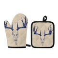 Vintage Deer Skull Print Oven Mitt And Pot Holder Set
