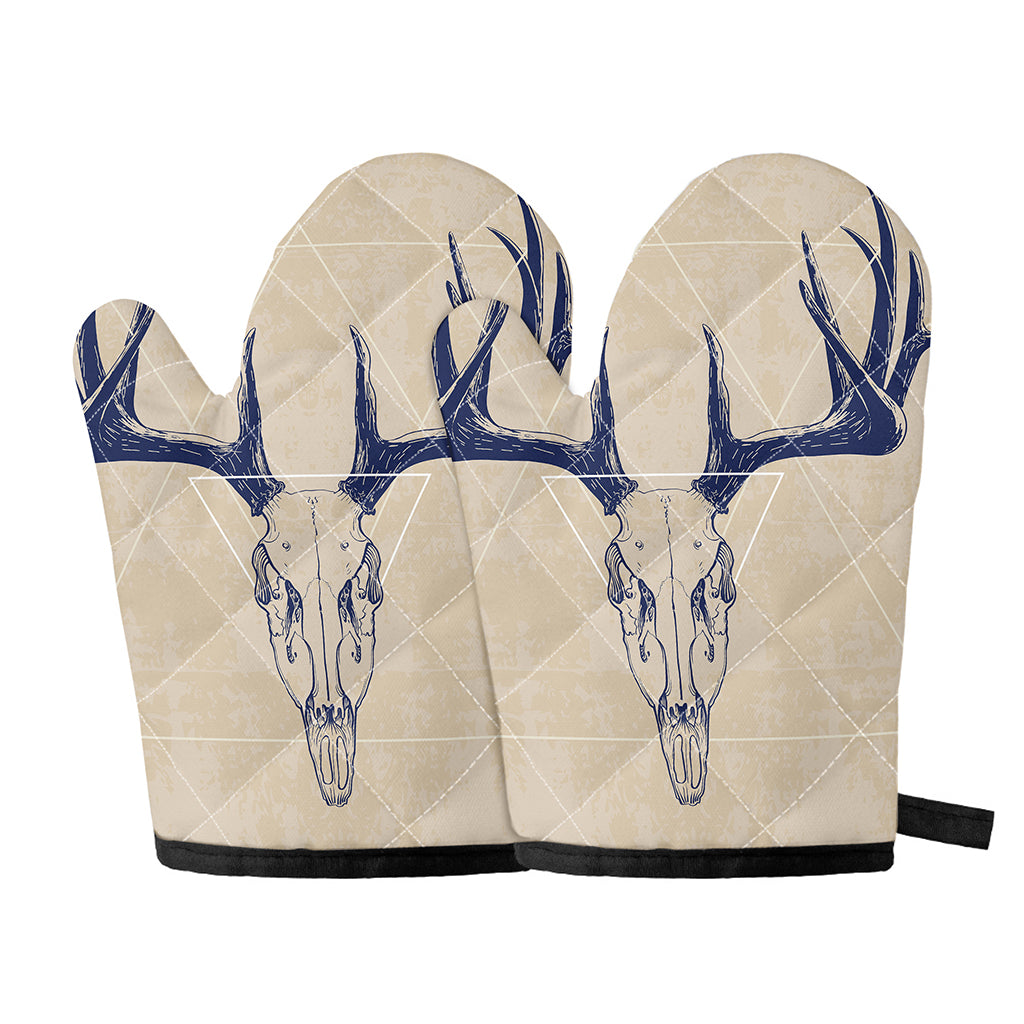 Vintage Deer Skull Print Oven Mitts