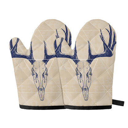 Vintage Deer Skull Print Oven Mitts