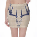 Vintage Deer Skull Print Pencil Mini Skirt