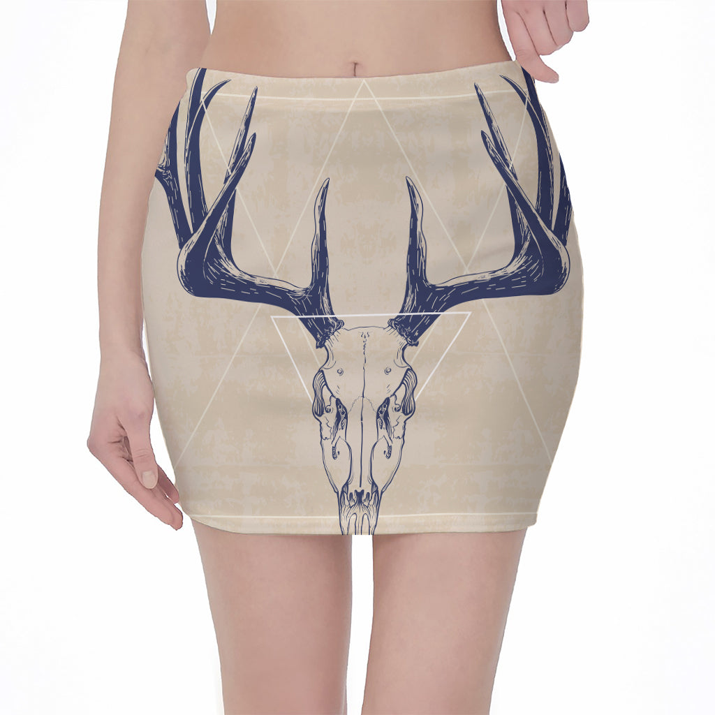 Vintage Deer Skull Print Pencil Mini Skirt