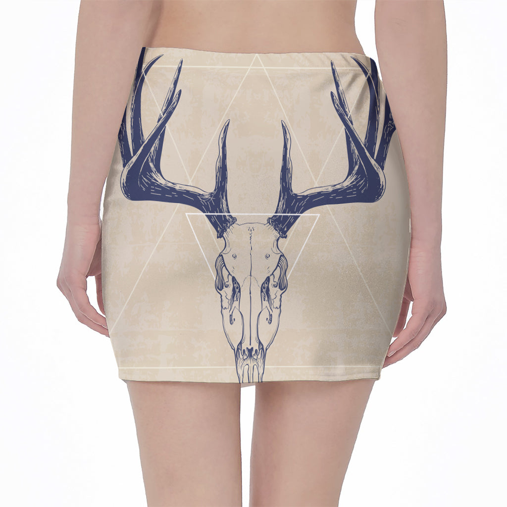 Vintage Deer Skull Print Pencil Mini Skirt