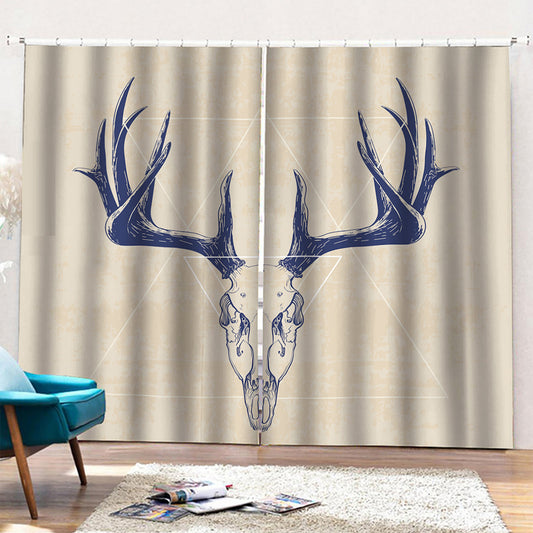 Vintage Deer Skull Print Pencil Pleat Curtains