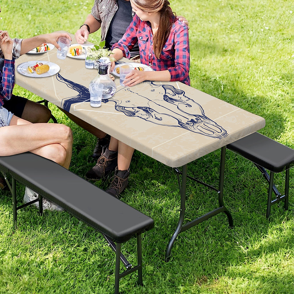 Vintage Deer Skull Print Picnic Table Cover