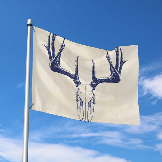 Vintage Deer Skull Print Polyester Flag