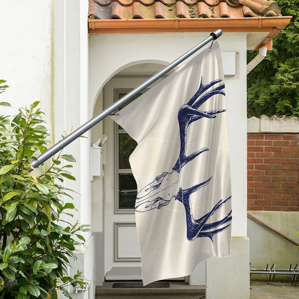 Vintage Deer Skull Print Polyester Flag