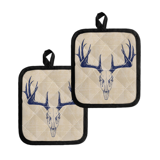 Vintage Deer Skull Print Pot Holders