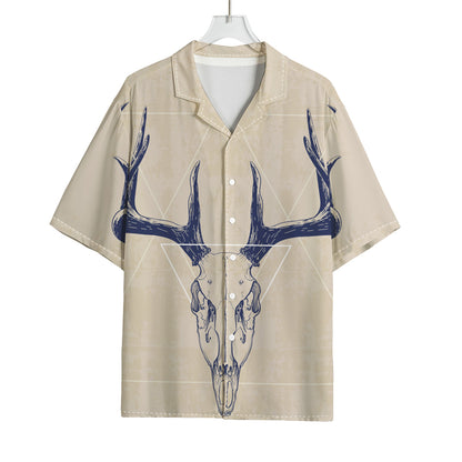 Vintage Deer Skull Print Rayon Hawaiian Shirt