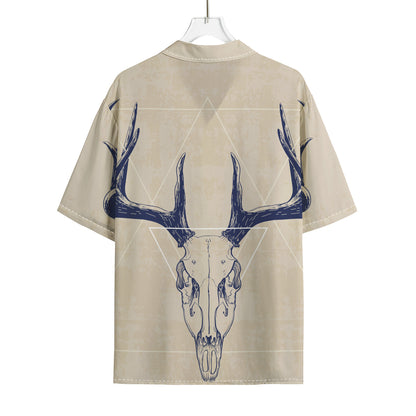 Vintage Deer Skull Print Rayon Hawaiian Shirt