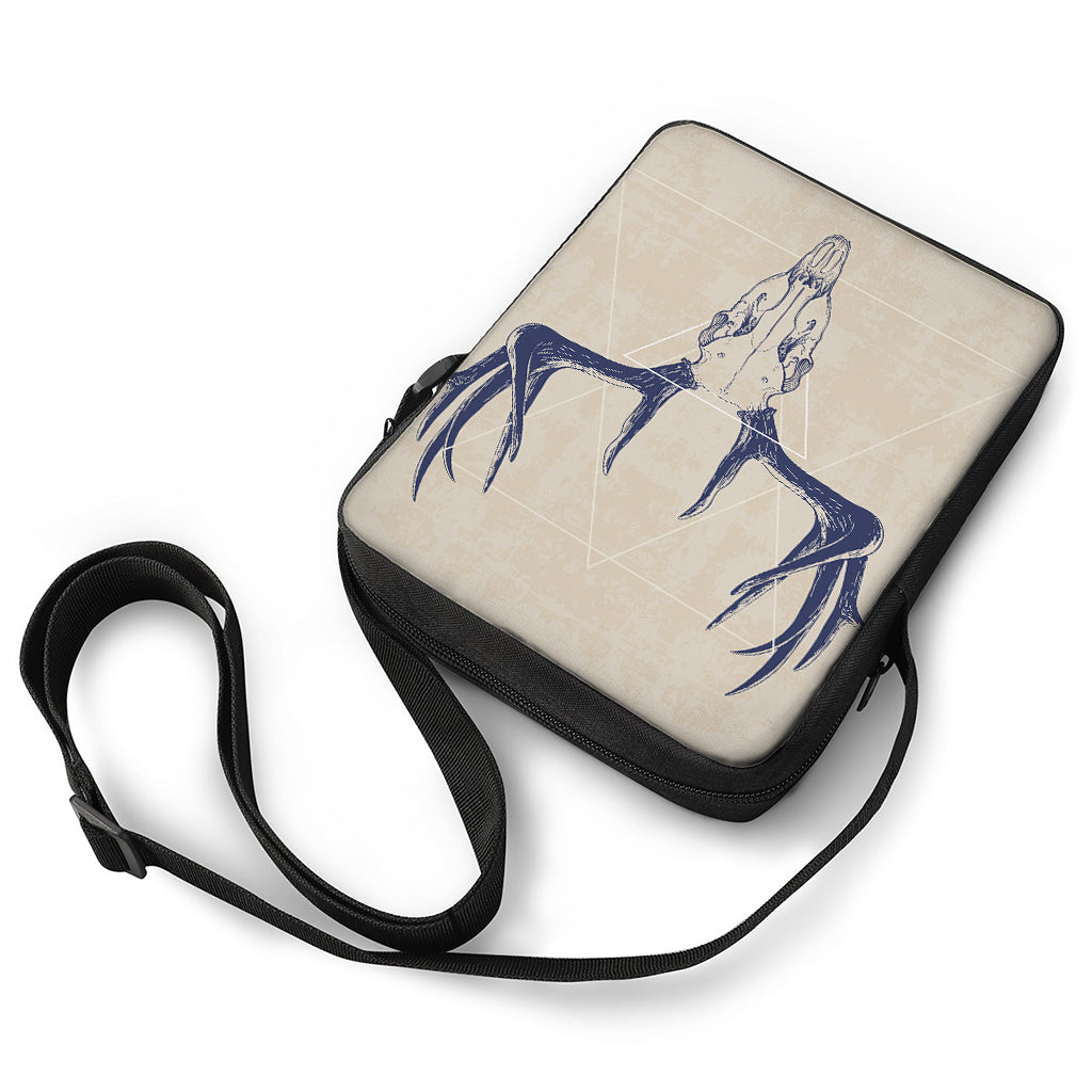 Vintage Deer Skull Print Rectangular Crossbody Bag
