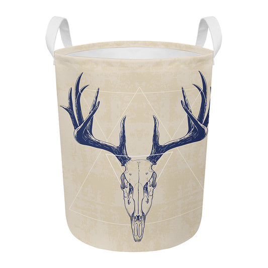 Vintage Deer Skull Print Round Laundry Basket