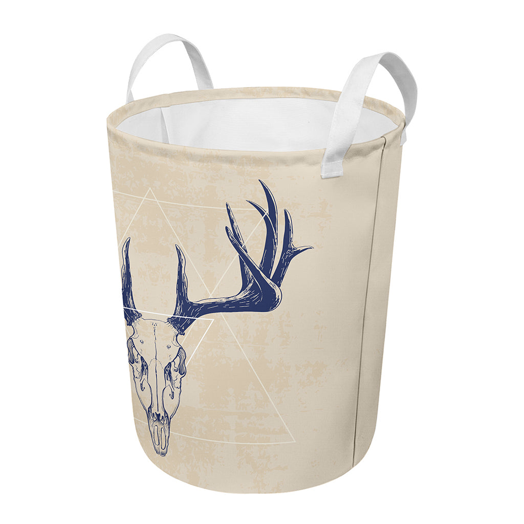 Vintage Deer Skull Print Round Laundry Basket