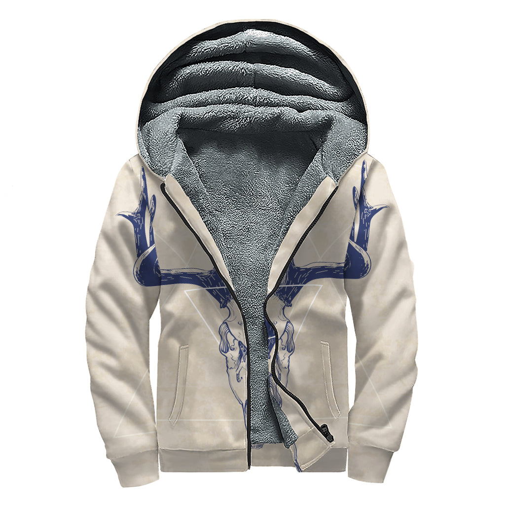 Vintage Deer Skull Print Sherpa Lined Zip Up Hoodie