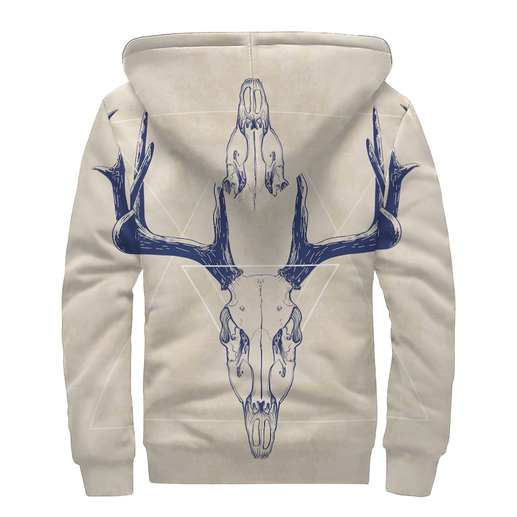 Vintage Deer Skull Print Sherpa Lined Zip Up Hoodie