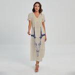 Vintage Deer Skull Print Short Sleeve Maxi Dress