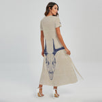Vintage Deer Skull Print Short Sleeve Maxi Dress