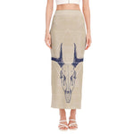 Vintage Deer Skull Print Side Slit Maxi Skirt