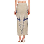 Vintage Deer Skull Print Side Slit Maxi Skirt