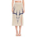 Vintage Deer Skull Print Side Slit Midi Skirt