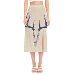 Vintage Deer Skull Print Side Slit Midi Skirt
