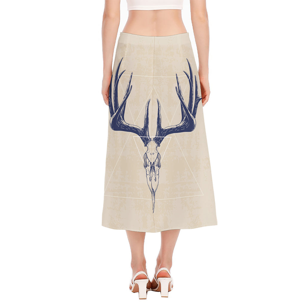 Vintage Deer Skull Print Side Slit Midi Skirt