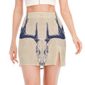 Vintage Deer Skull Print Side Slit Mini Skirt
