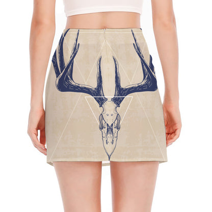 Vintage Deer Skull Print Side Slit Mini Skirt