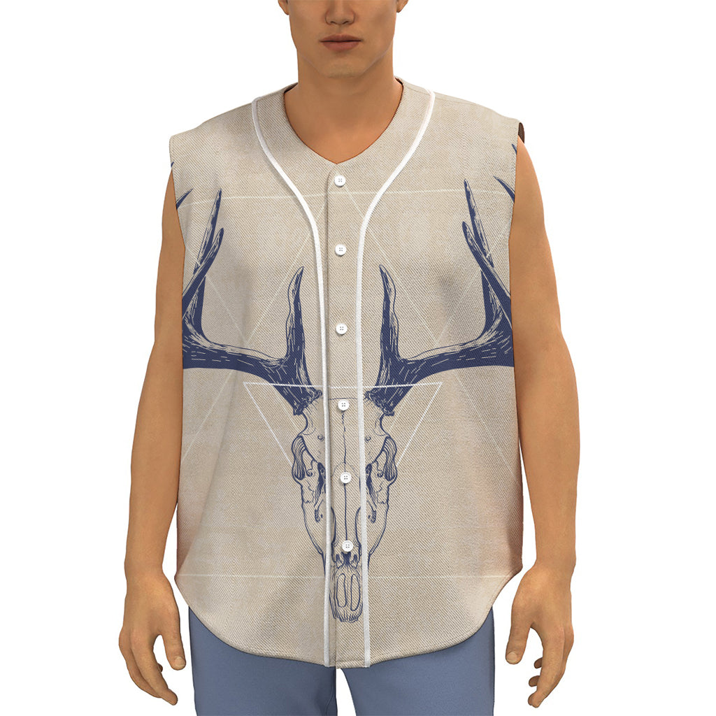 Vintage Deer Skull Print Sleeveless Baseball Jersey