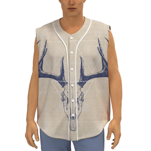 Vintage Deer Skull Print Sleeveless Baseball Jersey