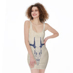 Vintage Deer Skull Print Sleeveless Bodycon Dress