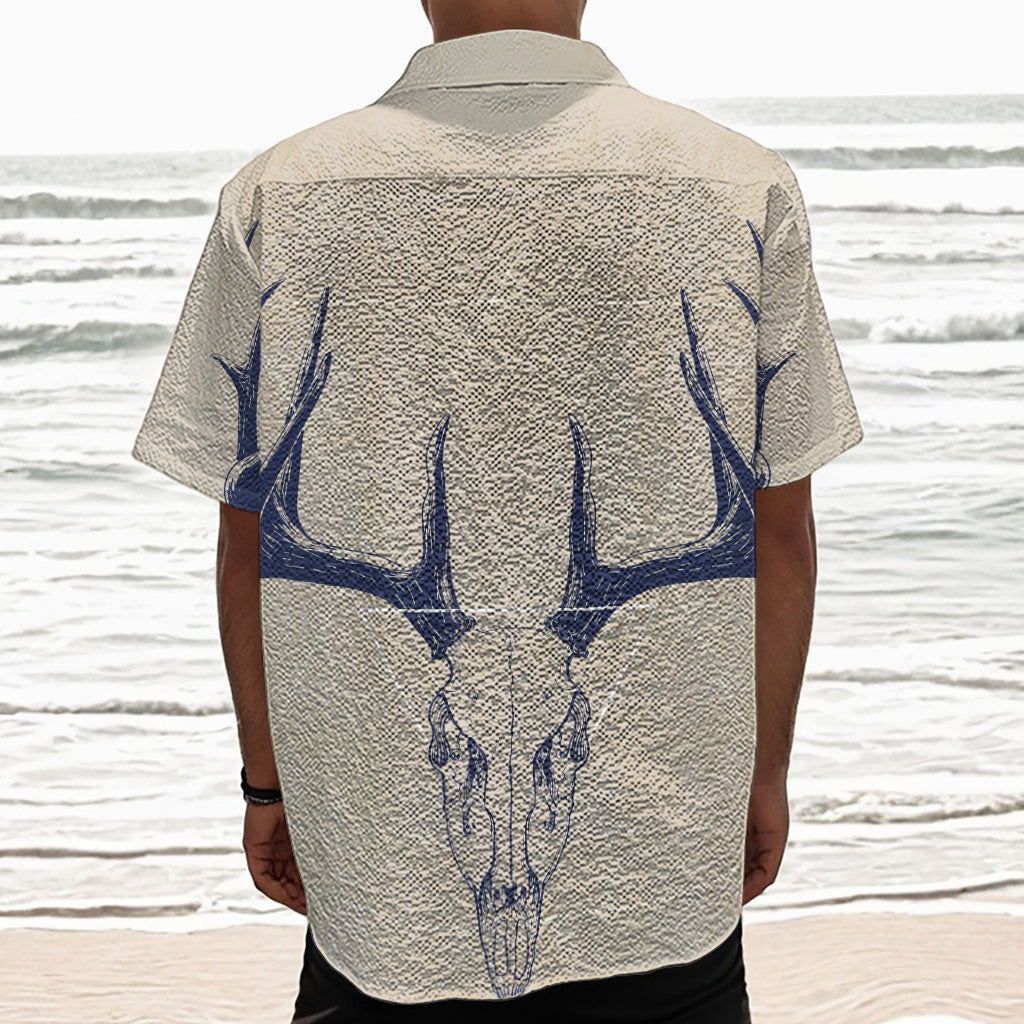 Vintage Deer Skull Print Textured Short Sleeve Shirt