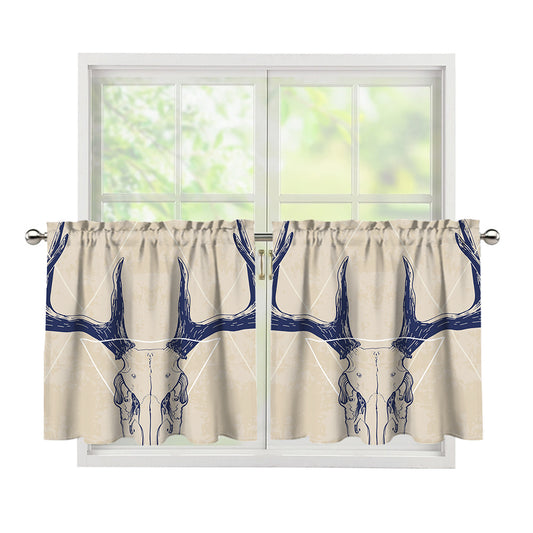 Vintage Deer Skull Print Tier Curtains