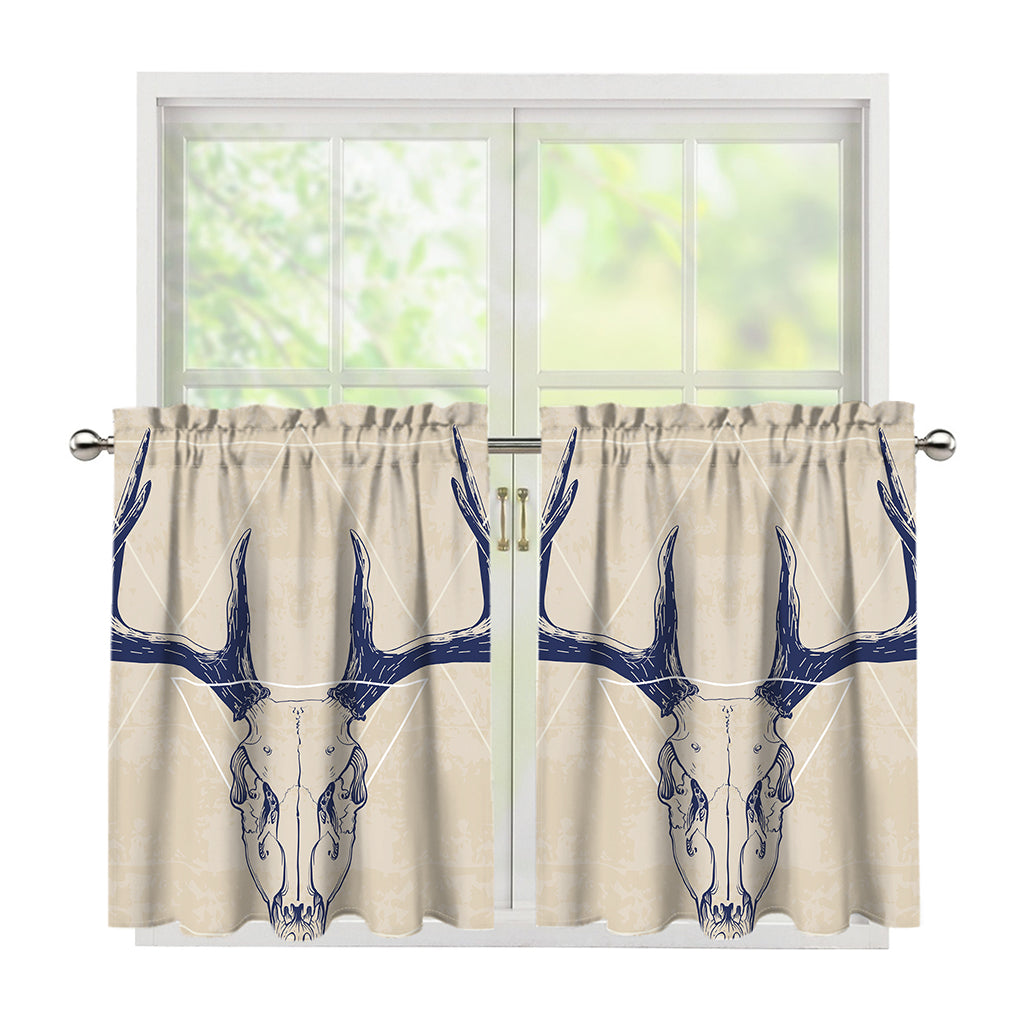 Vintage Deer Skull Print Tier Curtains