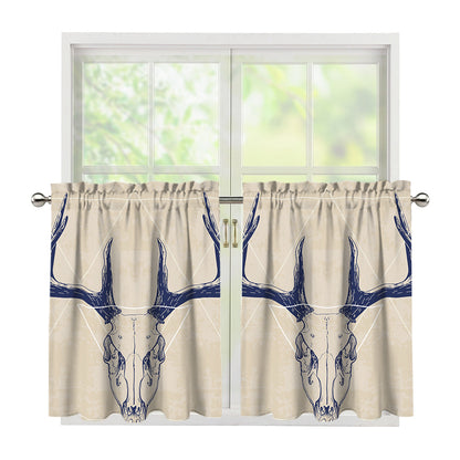 Vintage Deer Skull Print Tier Curtains