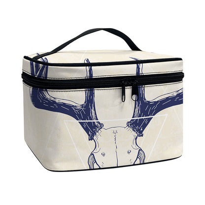 Vintage Deer Skull Print Travel Makeup Bag