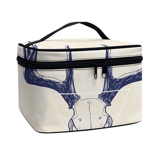 Vintage Deer Skull Print Travel Makeup Bag