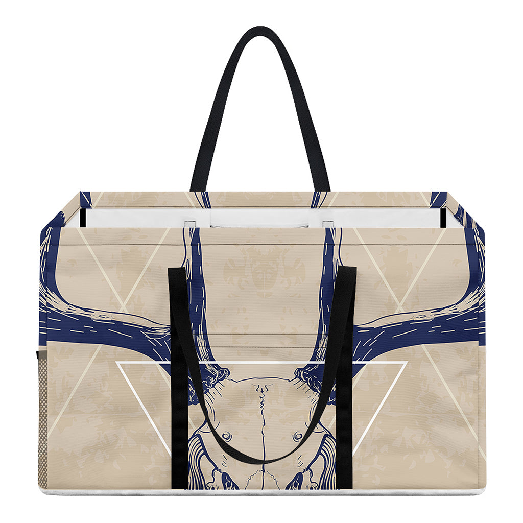 Vintage Deer Skull Print Utility Tote Bag